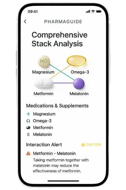PharmaGuide app showing supplement interaction analysis
