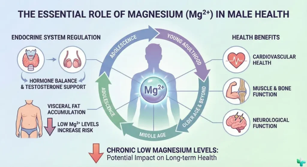 Diagram of magnesium roles in muscles, nerves, heart, and energy